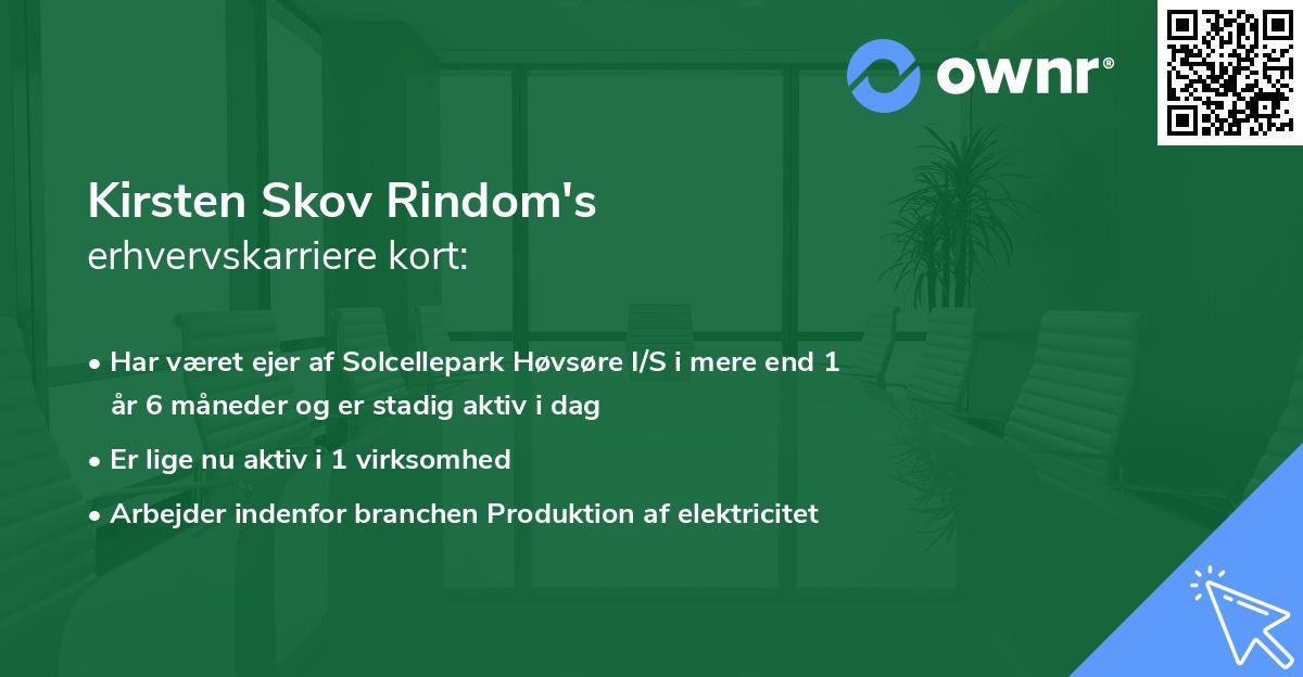 Kirsten Skov Rindom's erhvervskarriere kort