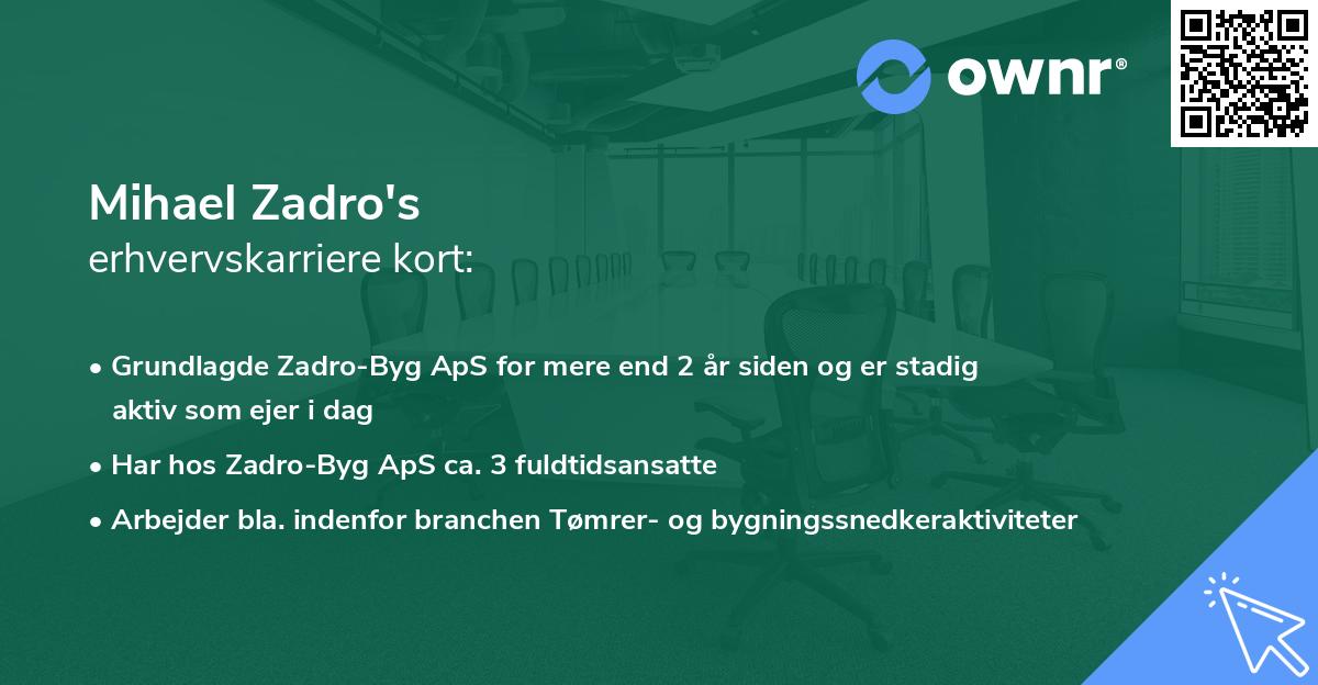 Mihael Zadro's erhvervskarriere kort