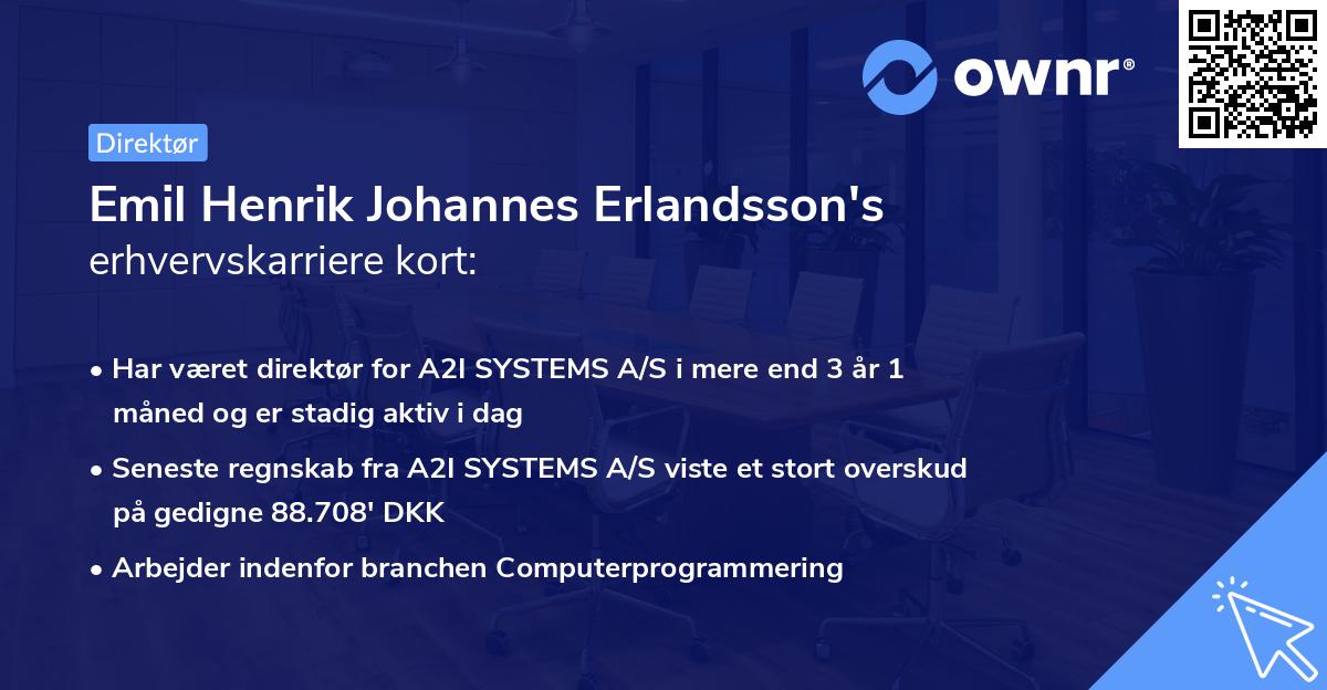 Emil Henrik Johannes Erlandsson's erhvervskarriere kort