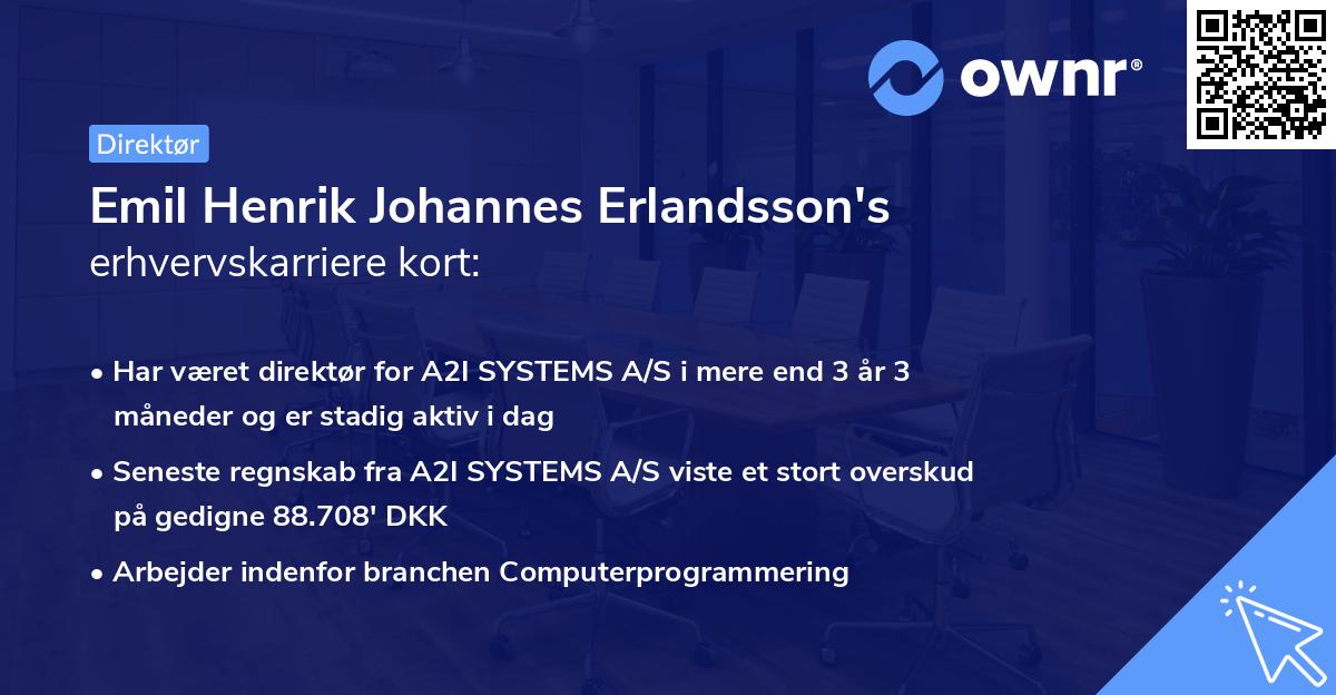 Emil Henrik Johannes Erlandsson's erhvervskarriere kort