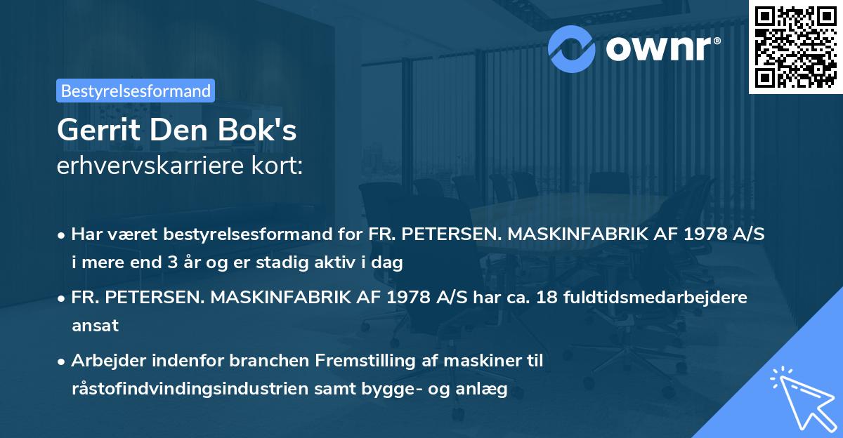 Gerrit Den Bok's erhvervskarriere kort