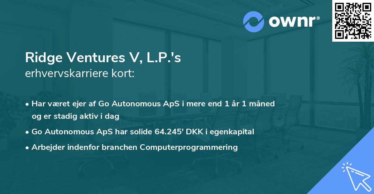 Ridge Ventures V, L.P.'s erhvervskarriere kort