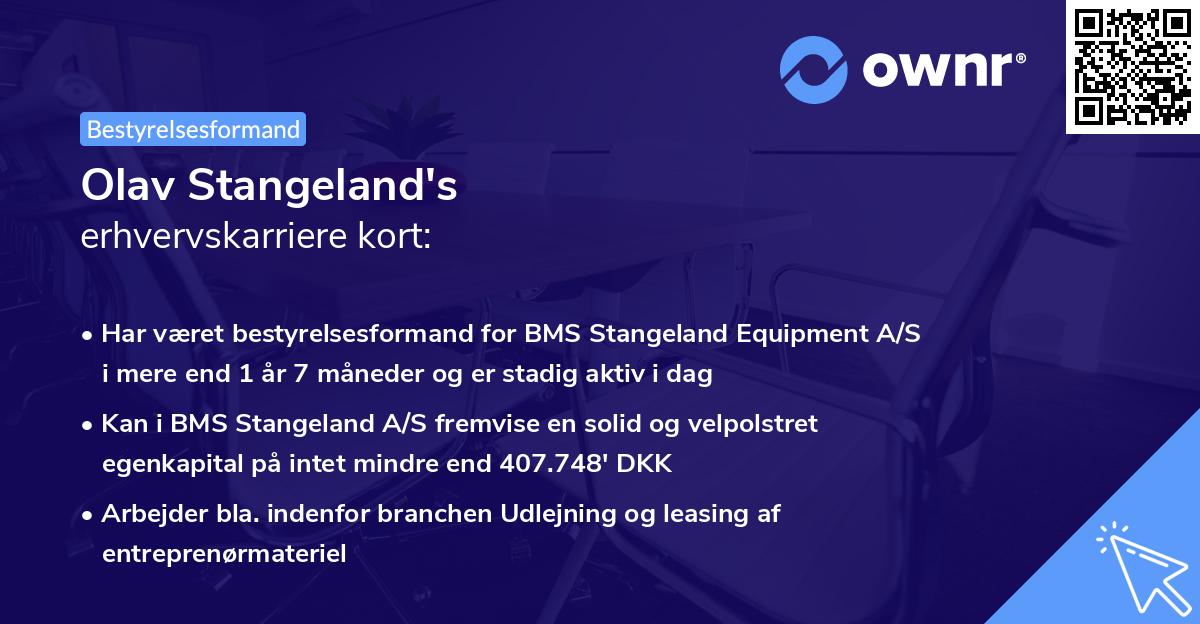 Olav Stangeland's erhvervskarriere kort