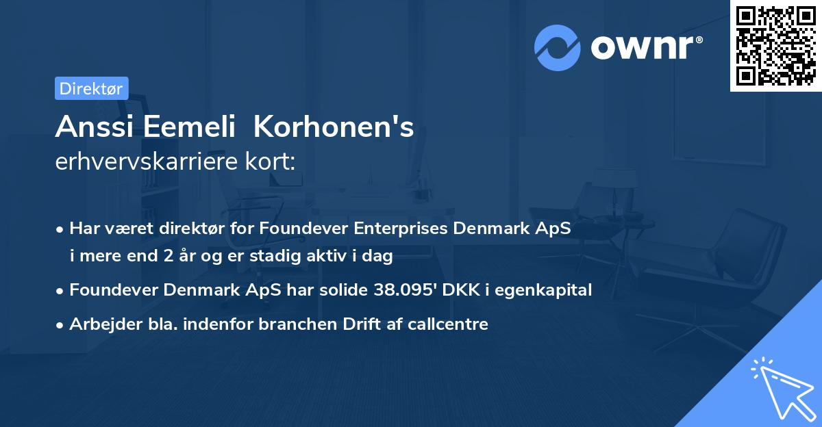 Anssi Eemeli  Korhonen's erhvervskarriere kort