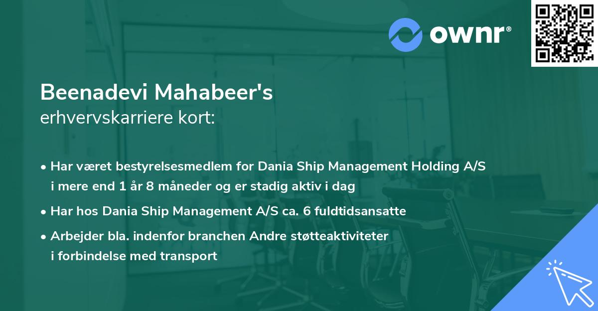 Beenadevi Mahabeer's erhvervskarriere kort