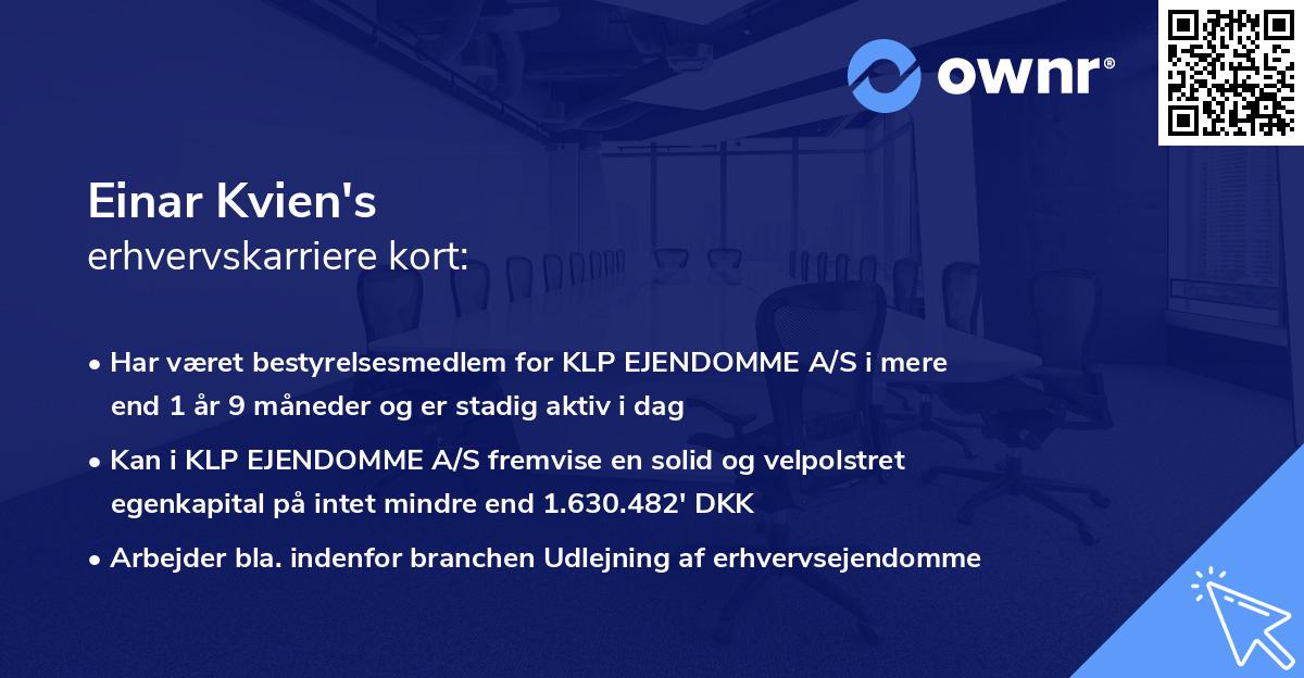 Einar Kvien's erhvervskarriere kort