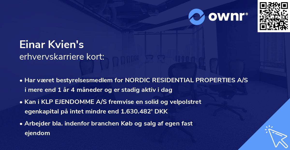 Einar Kvien's erhvervskarriere kort