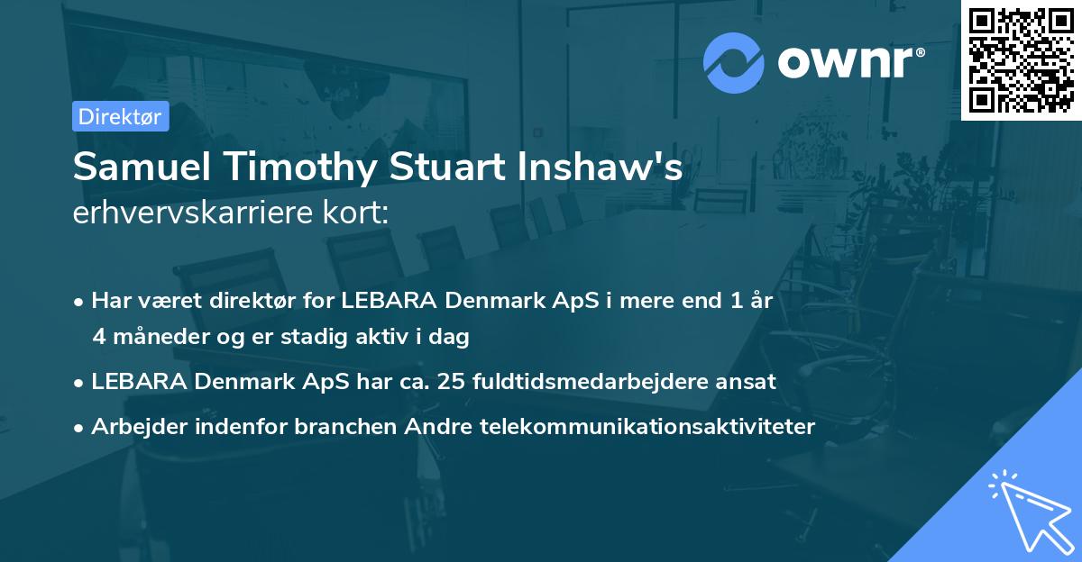 Samuel Timothy Stuart Inshaw's erhvervskarriere kort