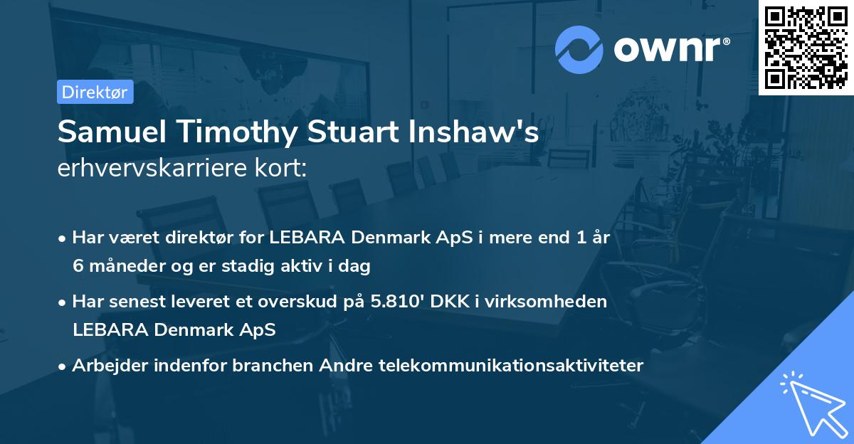 Samuel Timothy Stuart Inshaw's erhvervskarriere kort