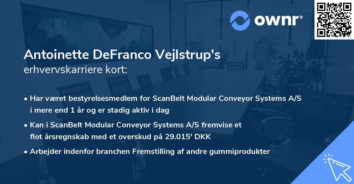 Antoinette DeFranco Vejlstrup's erhvervskarriere kort