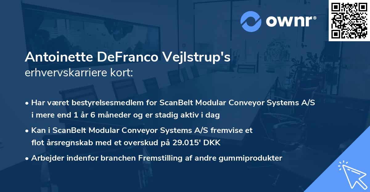 Antoinette DeFranco Vejlstrup's erhvervskarriere kort