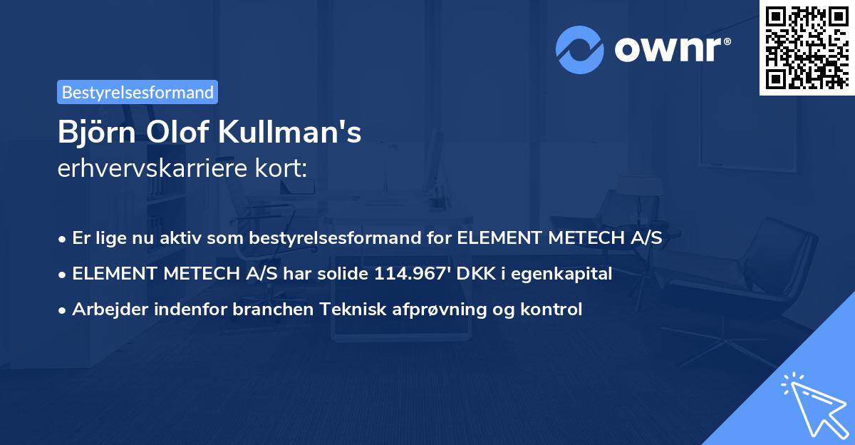 Björn Olof Kullman's erhvervskarriere kort