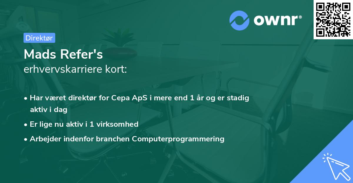 Mads Refer's erhvervskarriere kort
