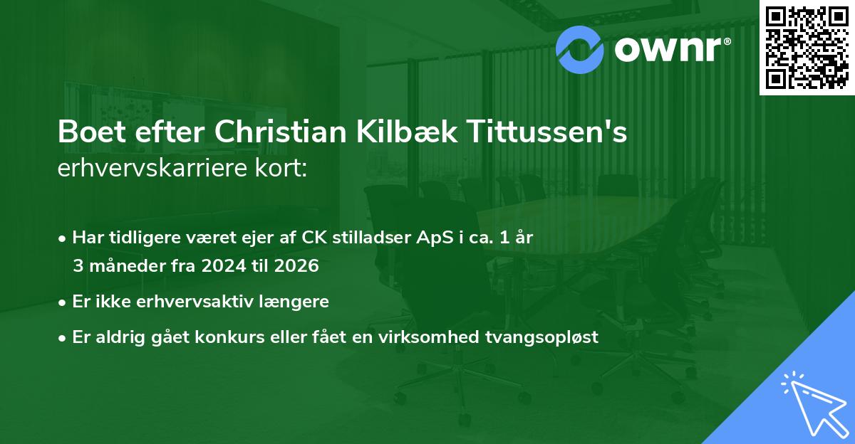 Boet efter Christian Kilbæk Tittussen's erhvervskarriere kort
