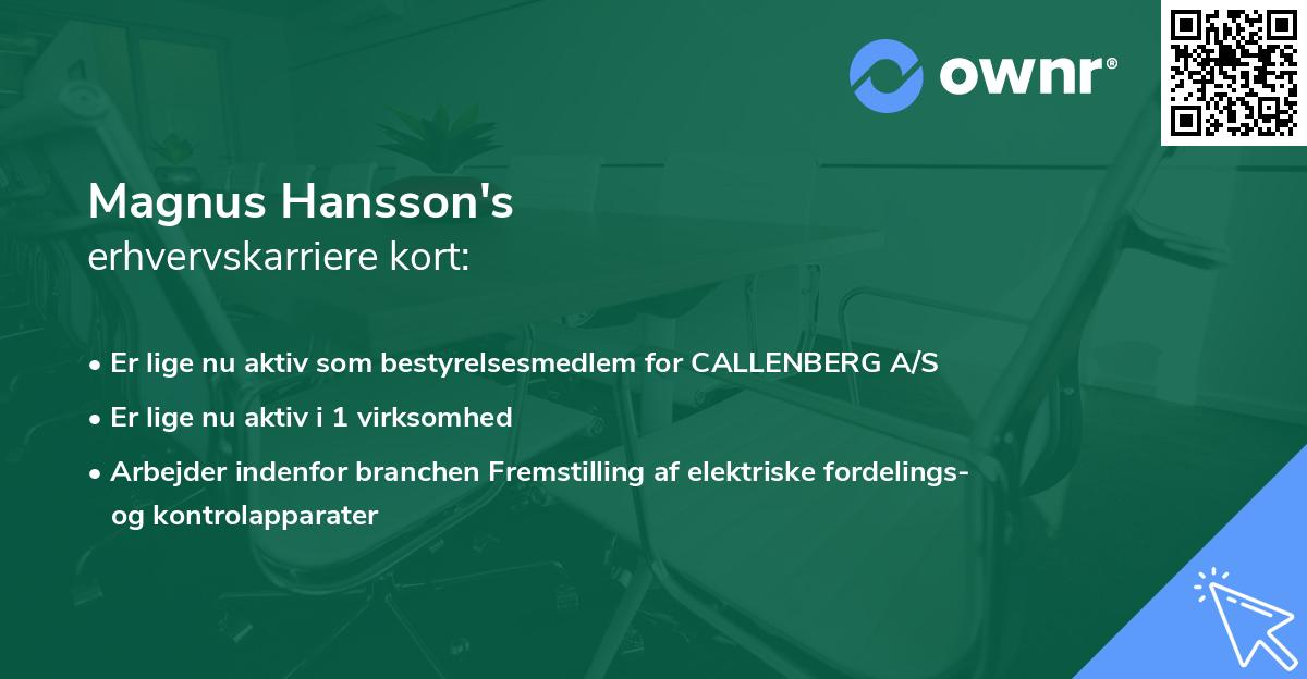 Magnus Hansson's erhvervskarriere kort