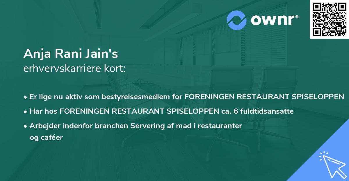 Anja Rani Jain's erhvervskarriere kort