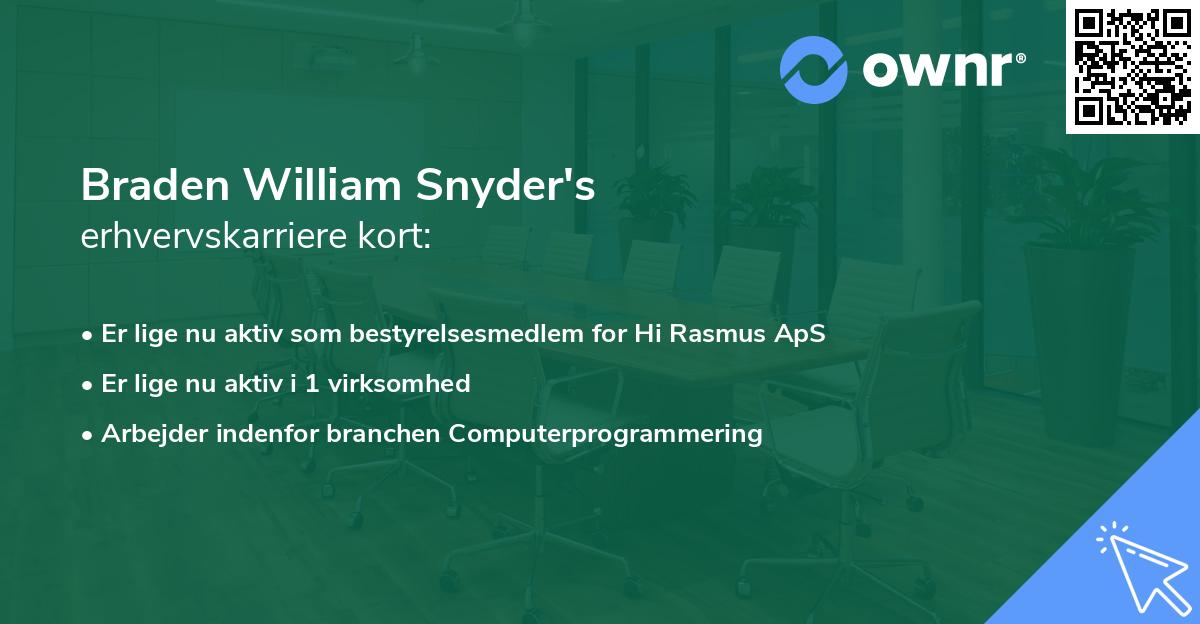 Braden William Snyder's erhvervskarriere kort