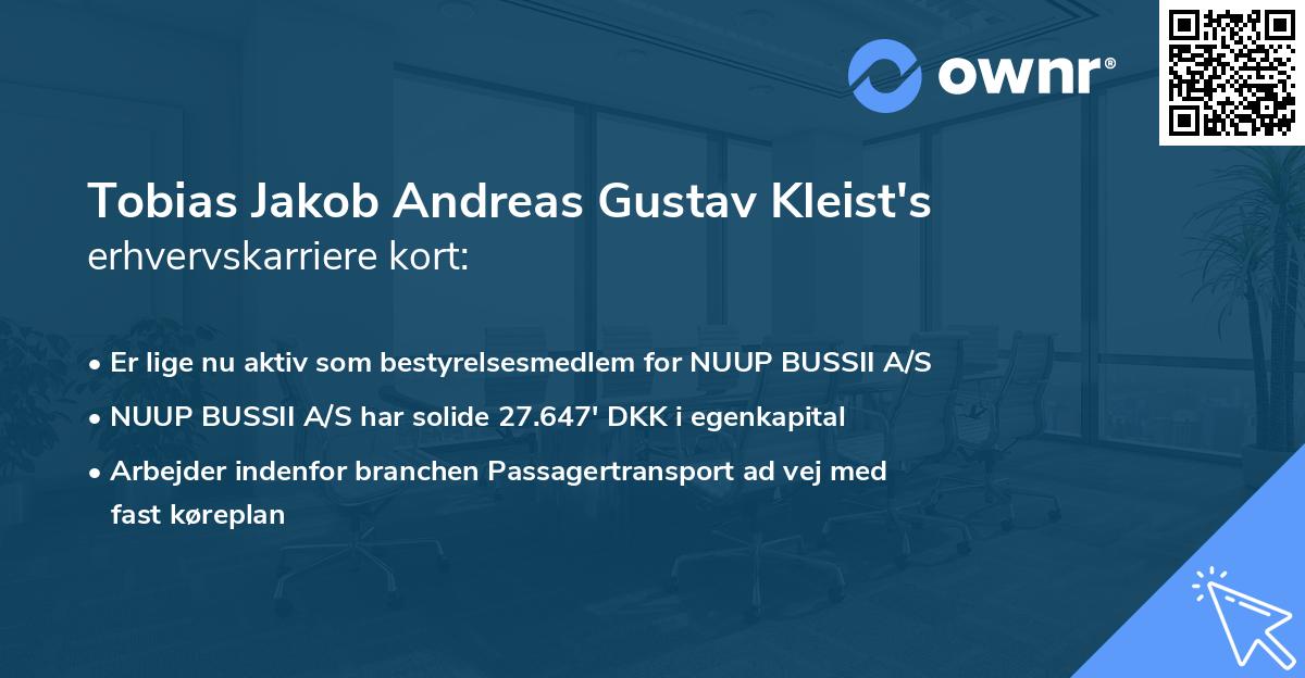Tobias Jakob Andreas Gustav Kleist's erhvervskarriere kort
