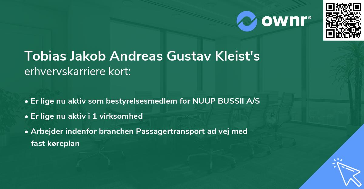 Tobias Jakob Andreas Gustav Kleist's erhvervskarriere kort
