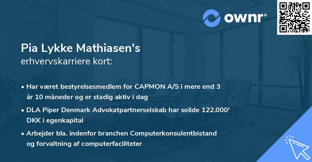 Pia Lykke Mathiasen's erhvervskarriere kort