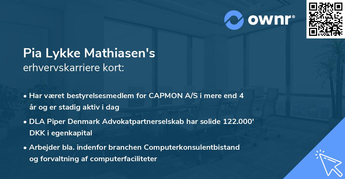 Pia Lykke Mathiasen's erhvervskarriere kort
