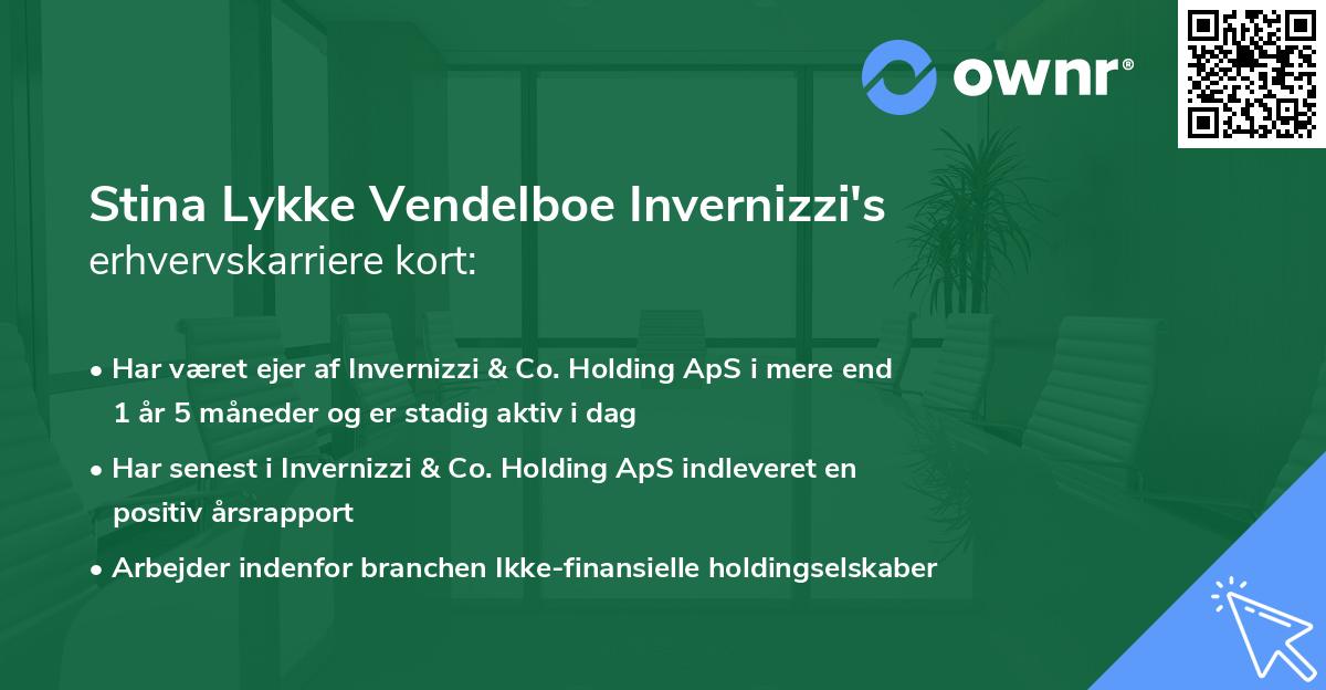 Stina Lykke Vendelboe Invernizzi's erhvervskarriere kort