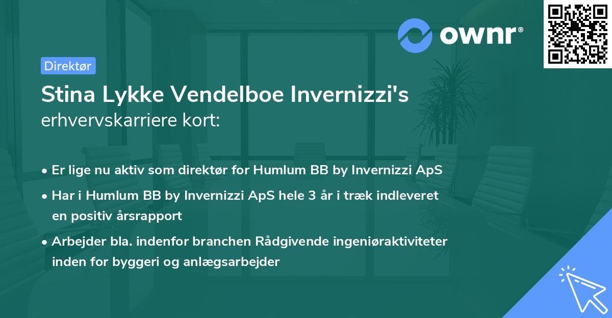 Stina Lykke Vendelboe Invernizzi's erhvervskarriere kort