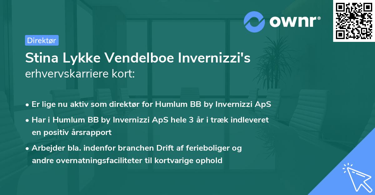 Stina Lykke Vendelboe Invernizzi's erhvervskarriere kort
