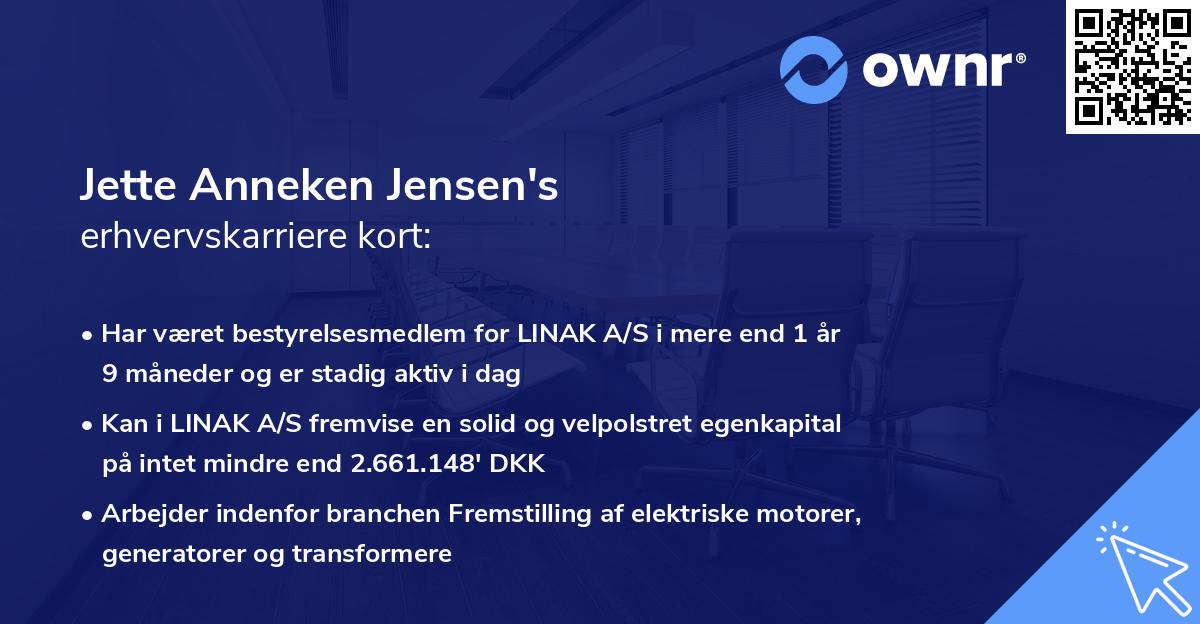 Jette Anneken Jensen's erhvervskarriere kort