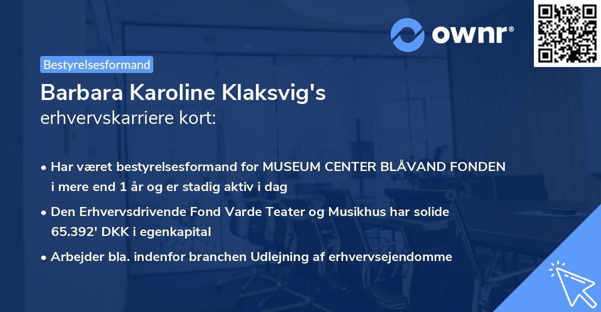 Barbara Karoline Klaksvig's erhvervskarriere kort