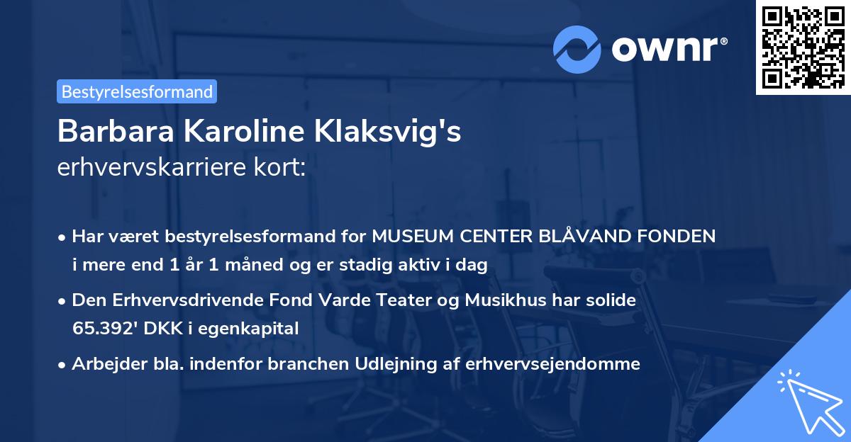 Barbara Karoline Klaksvig's erhvervskarriere kort