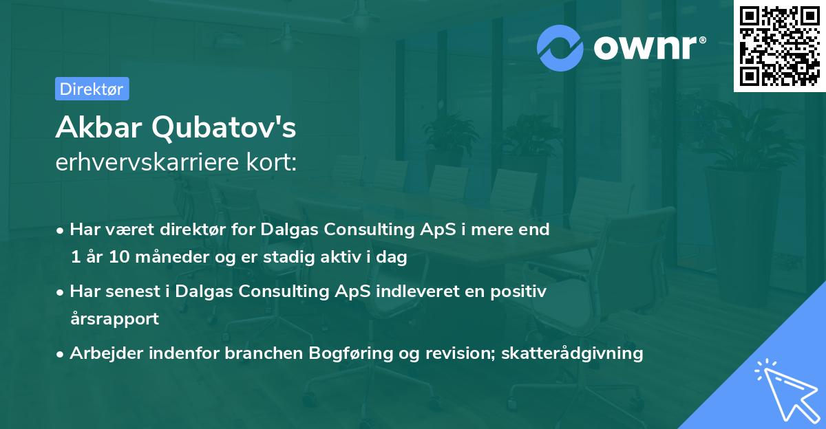 Akbar Qubatov's erhvervskarriere kort