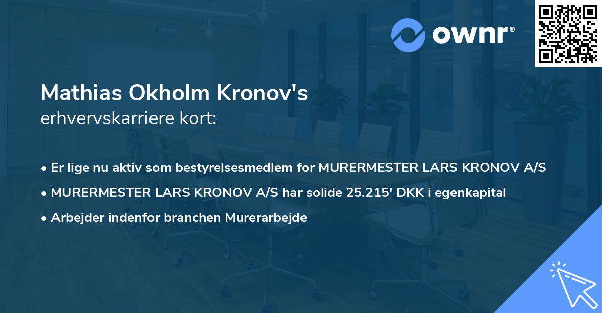 Mathias Okholm Kronov's erhvervskarriere kort