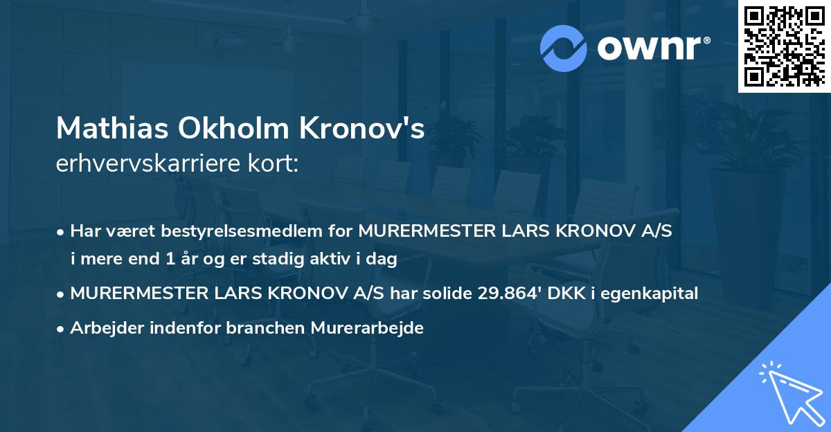 Mathias Okholm Kronov's erhvervskarriere kort