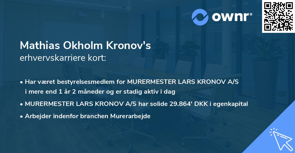 Mathias Okholm Kronov's erhvervskarriere kort
