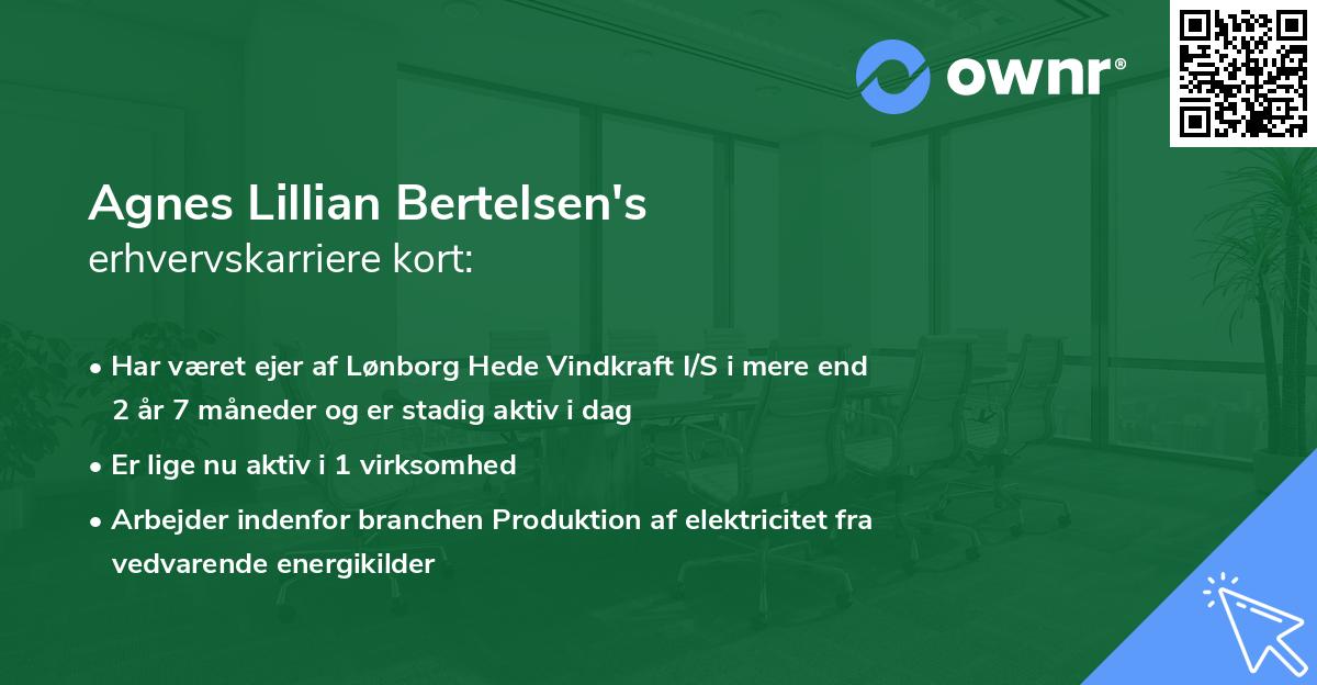 Agnes Lillian Bertelsen's erhvervskarriere kort