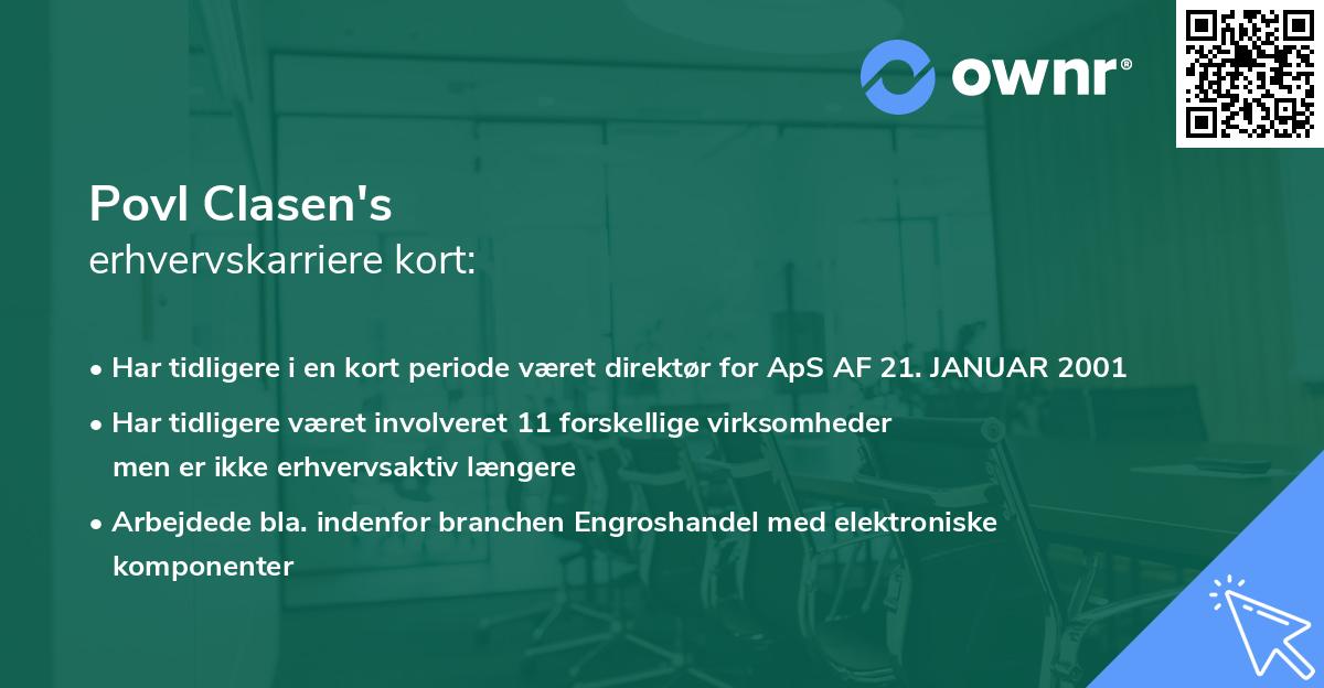 Povl Clasen's erhvervskarriere kort