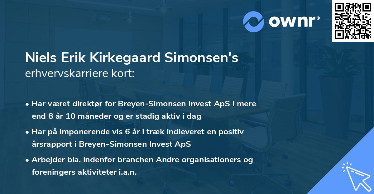 Niels Erik Kirkegaard Simonsen's erhvervskarriere kort