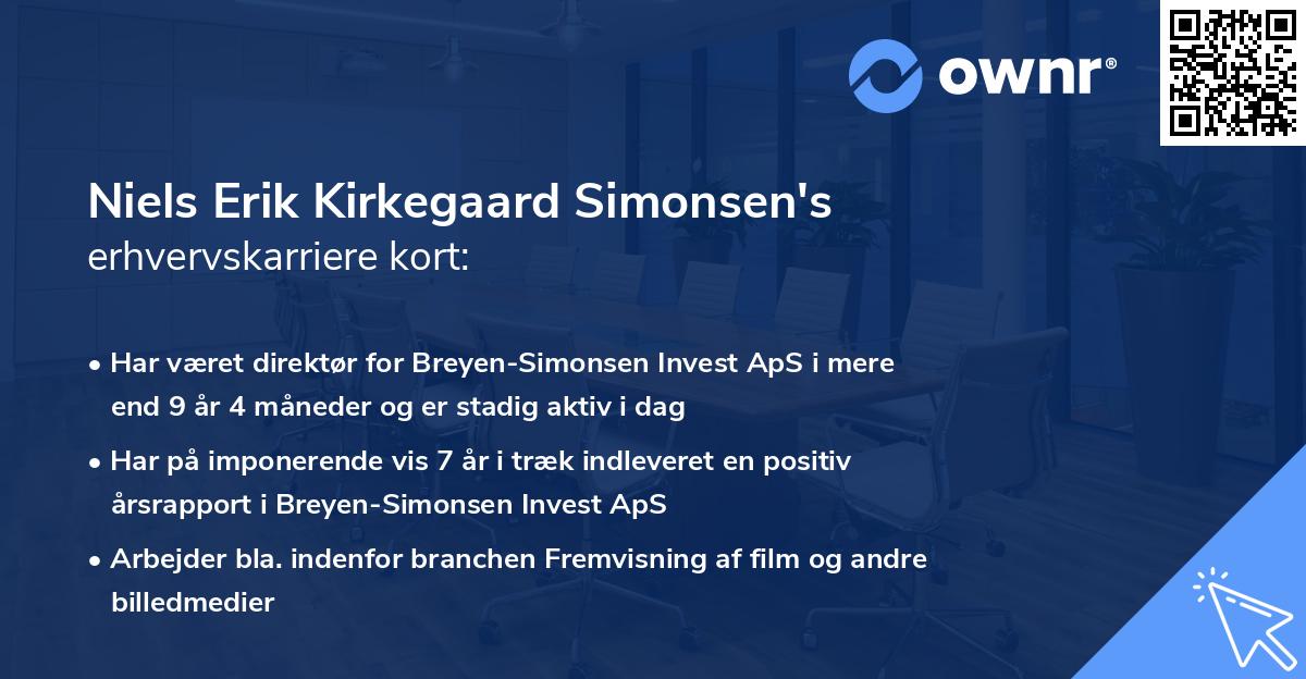 Niels Erik Kirkegaard Simonsen's erhvervskarriere kort