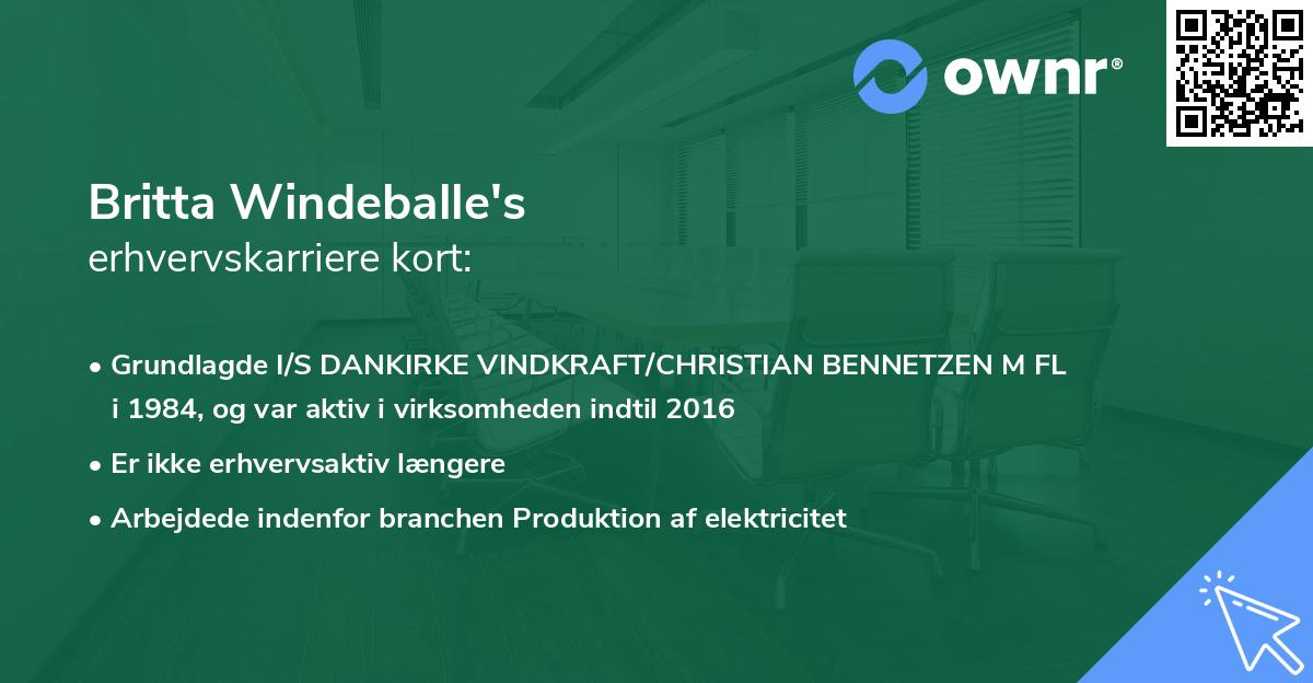 Britta Windeballe's erhvervskarriere kort