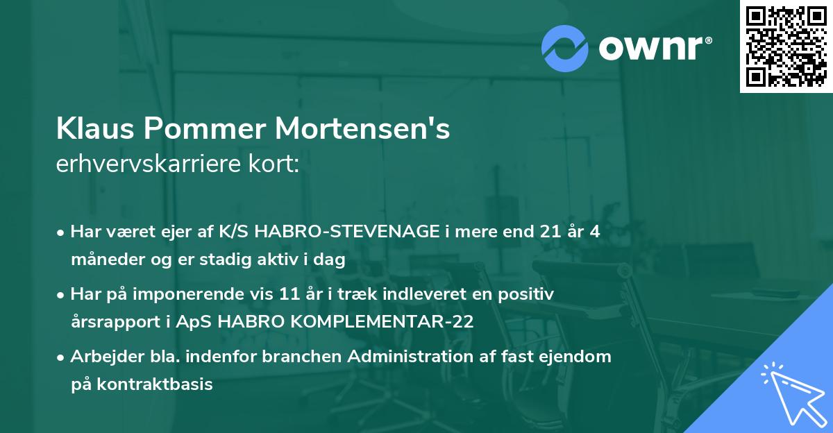 Klaus Pommer Mortensen's erhvervskarriere kort