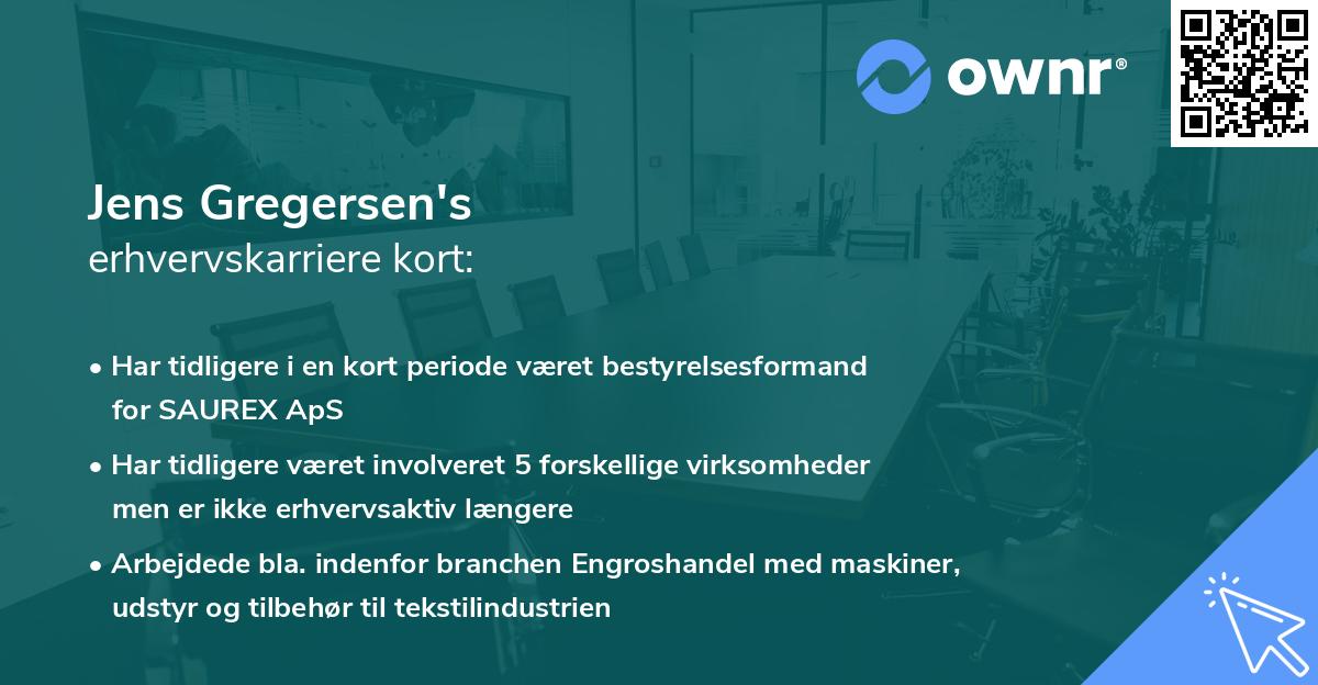 Jens Gregersen's erhvervskarriere kort