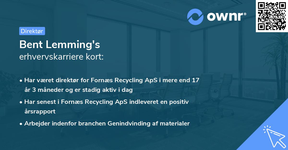 Bent Lemming's erhvervskarriere kort