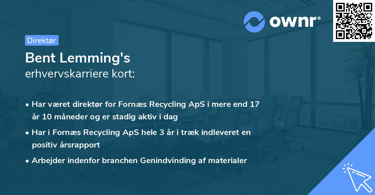 Bent Lemming's erhvervskarriere kort