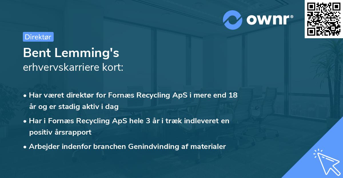 Bent Lemming's erhvervskarriere kort