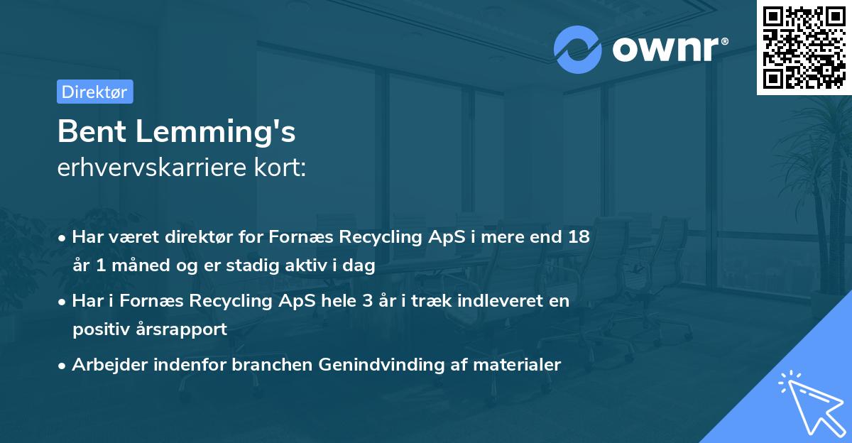 Bent Lemming's erhvervskarriere kort