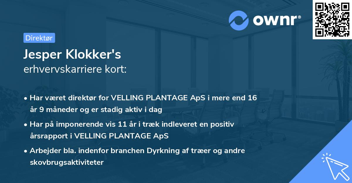 Jesper Klokker's erhvervskarriere kort