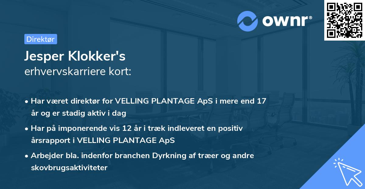 Jesper Klokker's erhvervskarriere kort