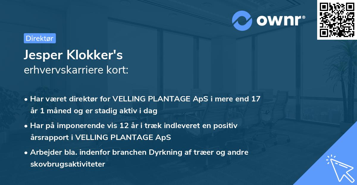Jesper Klokker's erhvervskarriere kort