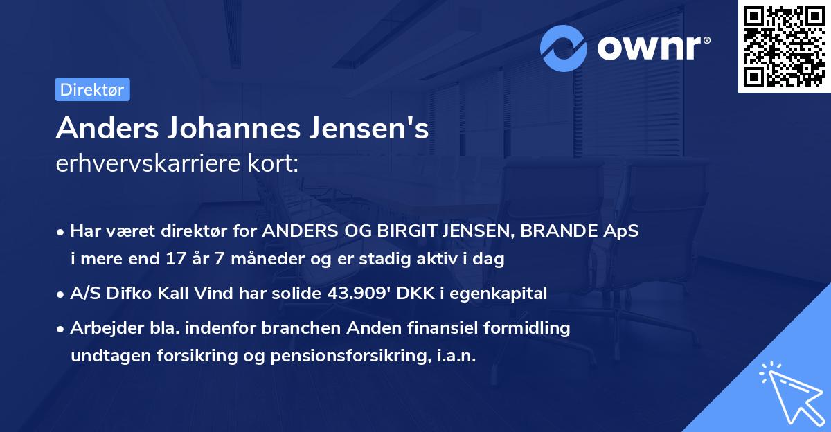 Anders Johannes Jensen's erhvervskarriere kort